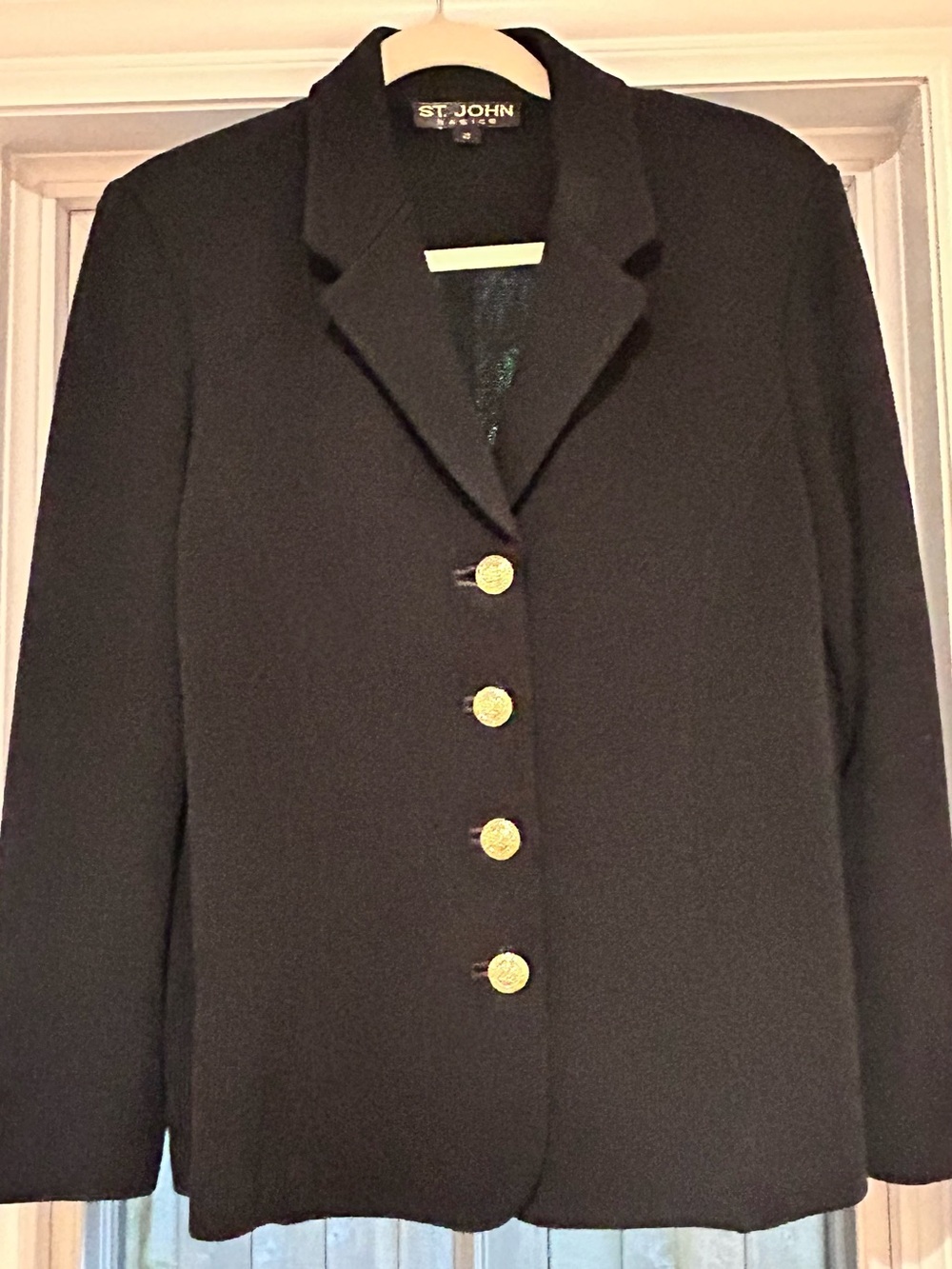 St. John Black Knit Blazer with Gold-Tone Buttons
